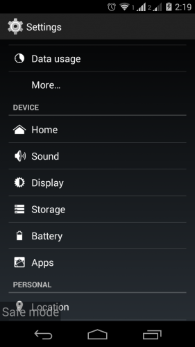 switch on safe mode in android