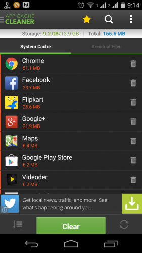 Clear cache in Android using App Cache Cleaner