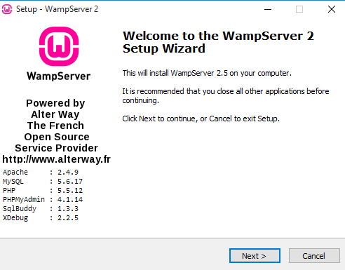 WampServer setup wizard